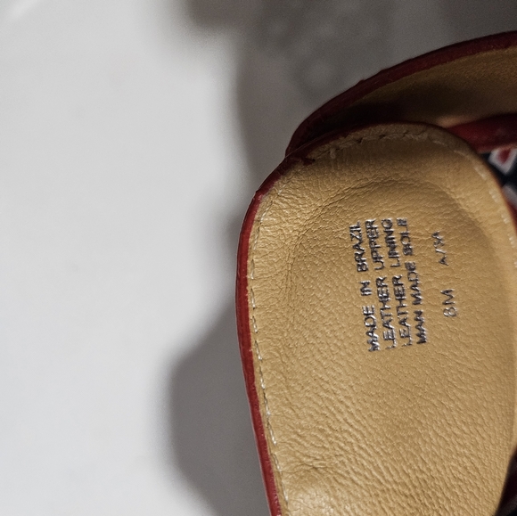 Tory Burch Dixon Patent Leather Wood Slides size 8 Womens Shoes Red Blue clogs - Picture 9 of 16